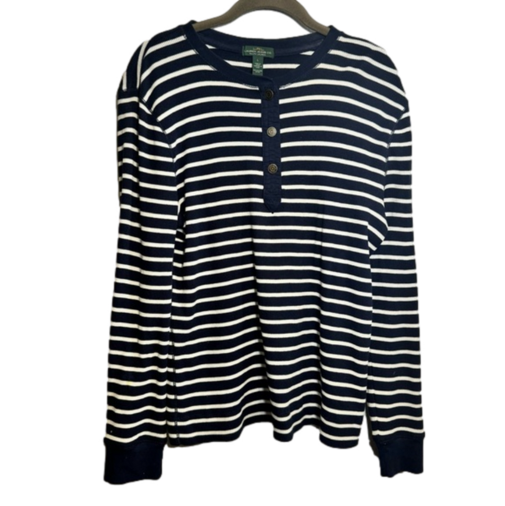 LRL Lauren Jeans Co. Top Adult Large Navy White Stripe Long Sleeve Womens